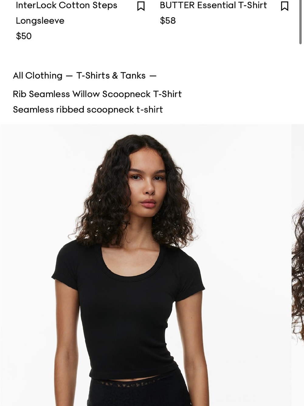 Aritzia Rib Seamless Willow Scoopneck T-Shirt – Black